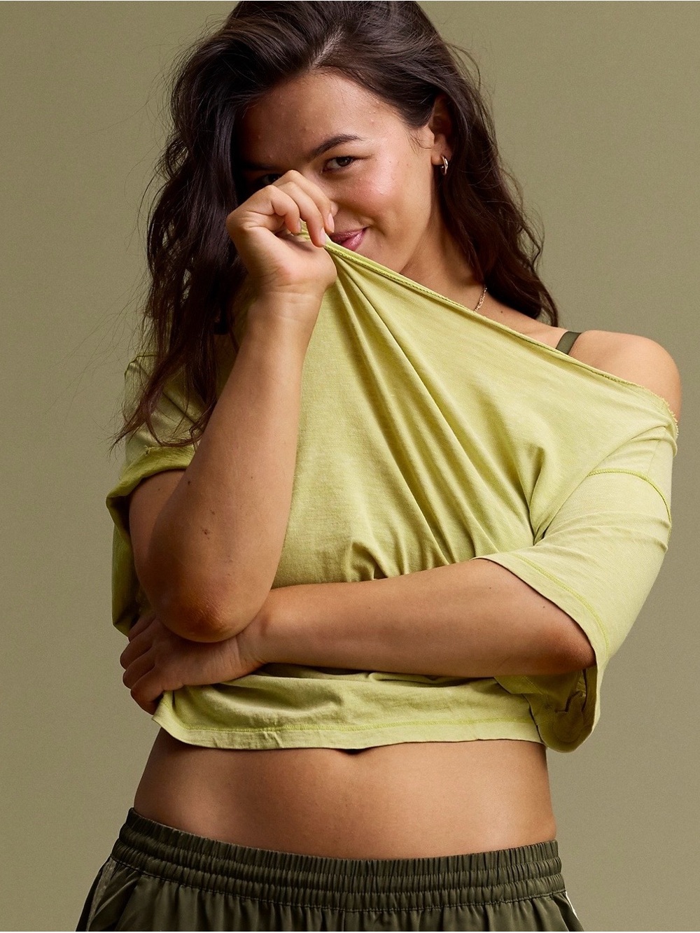aerie Off-The-Shoulder Relaxed T-Shirt in Tomboy Green